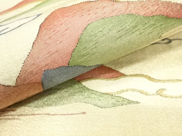  アンティーク　綴れ　遠山に雲模様織り出し袋帯（材料）